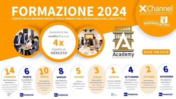 XChannel e Assogiocattoli: nel 2024 dieci nuovi appuntamenti di formazione per le aziende italiane del settore toys, di cui quattro in collaborazione con Rai Pubblicità